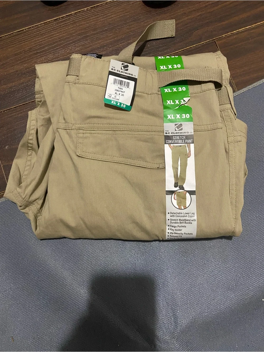 BC Clothing Men's Convertible Pants Hiking Cargo Belted, Tan, Size: XL X 30